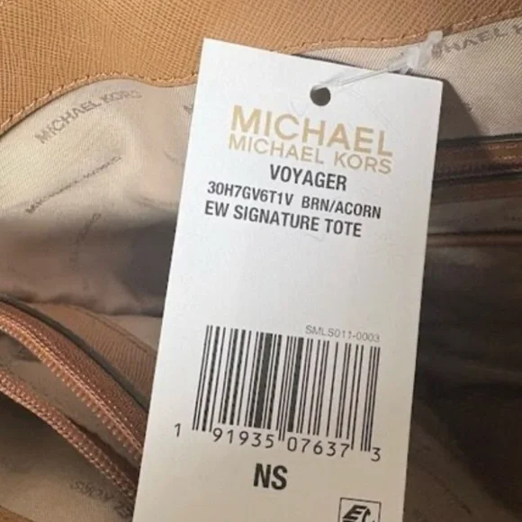 MICHAEL KORS VOYAGER 30H7GV6T1V BRN/ACORN EWSIGNATURE TOTE NWT